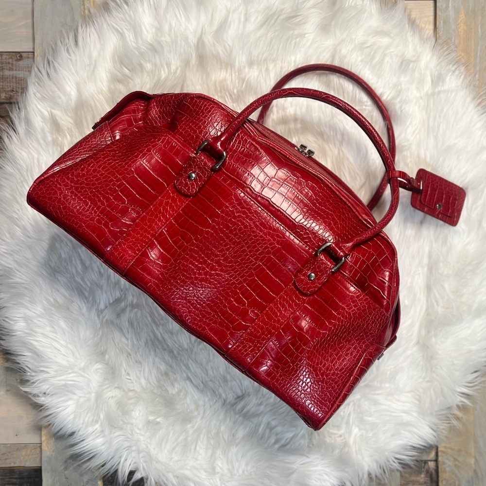 EUC Vintage [Bath & Body Works] Rare 90's · Y2K Red Faux Leather Duffle Bag | XL
